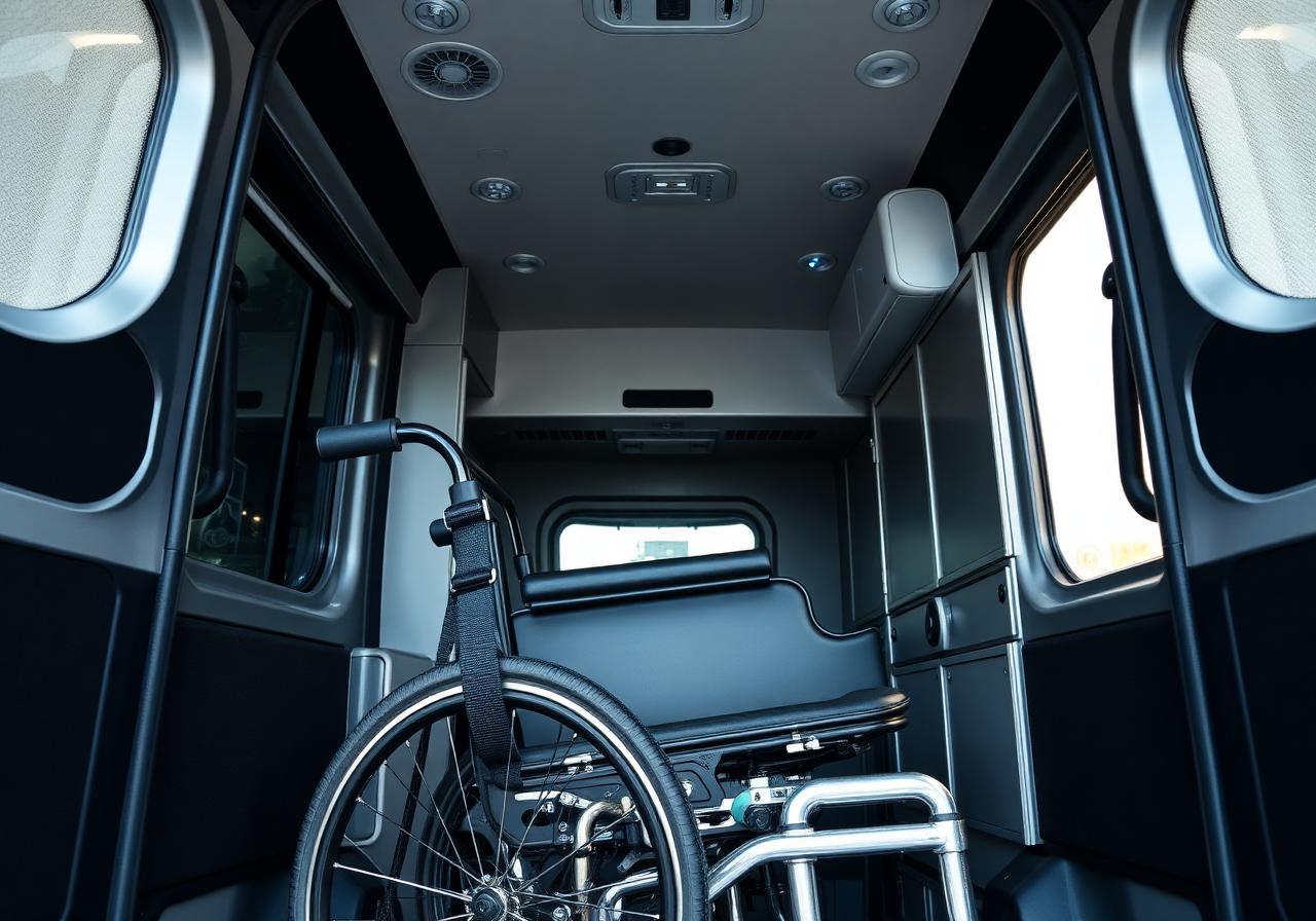 Interior of a clean wheelchair-accessible medical transport van